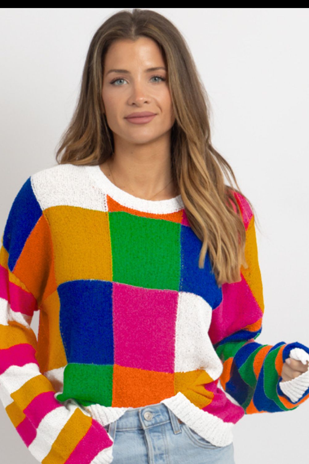 Color Block Round Neck Long Sleeve Sweater-Angel Casuals