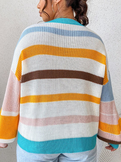 Striped Round Neck Long Sleeve Sweater-Angel Casuals