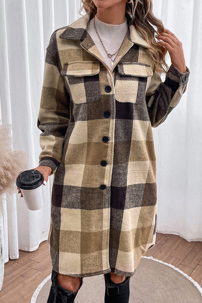 Plaid Button Down Longline Coat-Angel Casuals