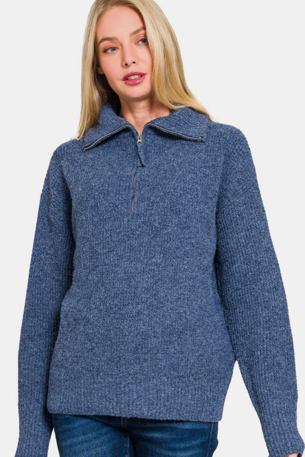 Zenana Half Zip Long Sleeve Sweater-Angel Casuals