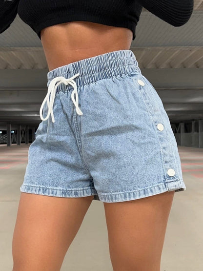 Drawstring High Waist Denim Shorts-Angel Casuals