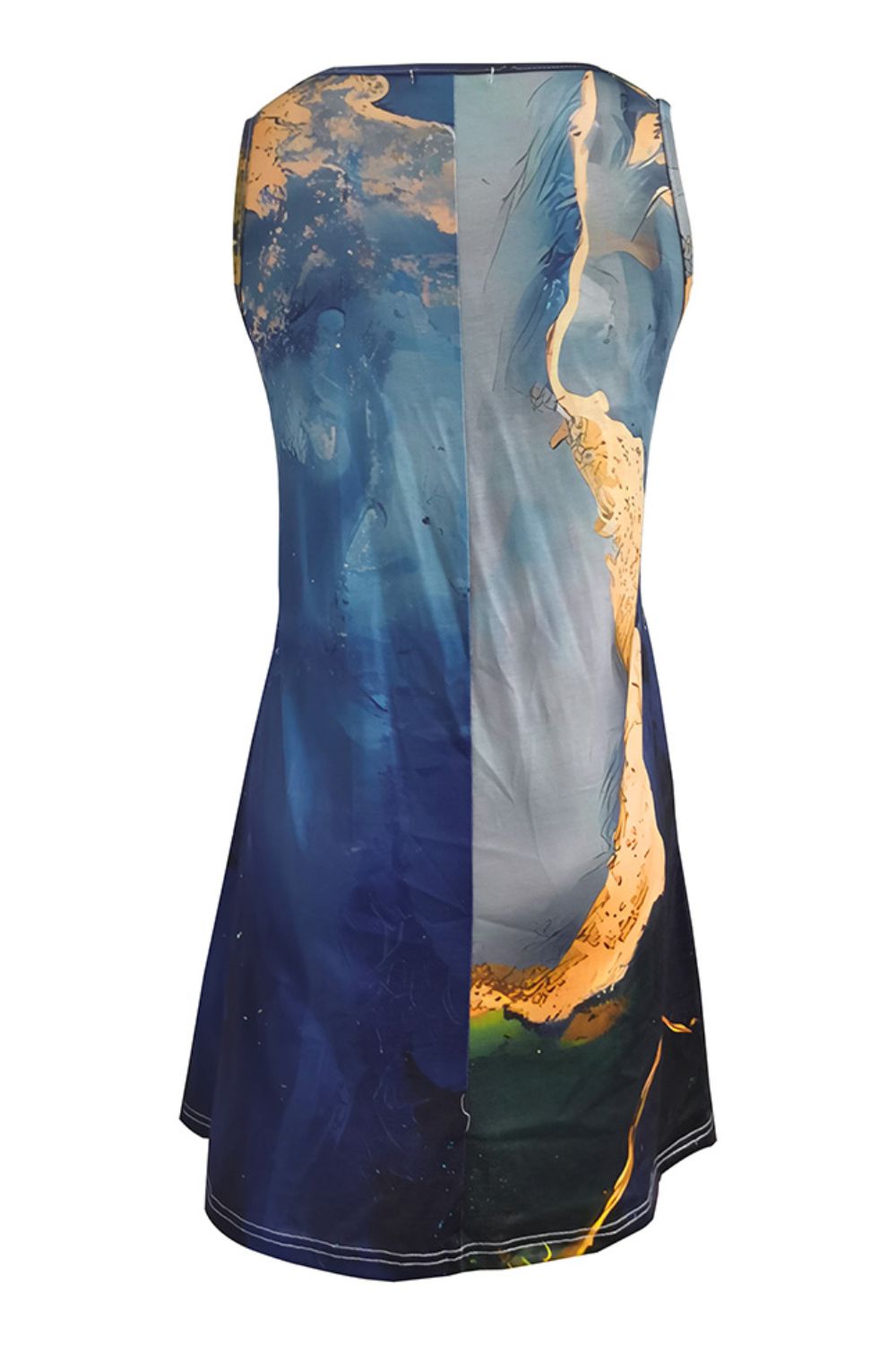 Abstract Print Round Neck Sleeveless Dress with Pockets-Angel Casuals