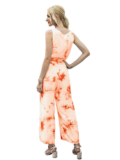 Tie-Dye Tie Waist Sleeveless Jumpsuit-Angel Casuals