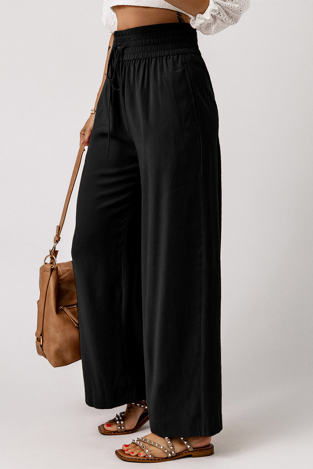 Drawstring Smocked Waist Wide Leg Pants-Angel Casuals