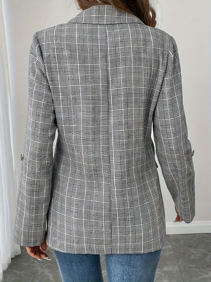 Single-Breasted Lapel Collar Plaid Blazer-Angel Casuals