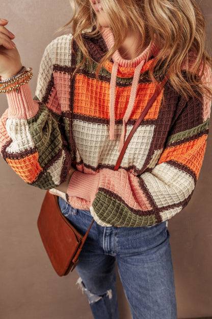 Drawstring Color Block Mock Neck Sweater-Angel Casuals