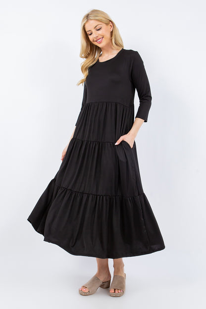 Celeste Full Size Tiered Midi Dress with Pockets-Angel Casuals