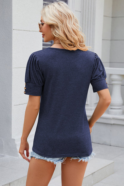 Round Neck Puff Sleeve T-Shirt-Angel Casuals