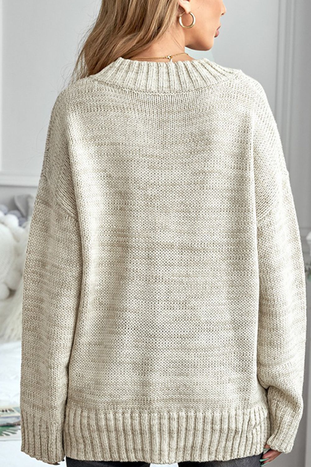 V-Neck Dropped Shoulder Sweater-Angel Casuals