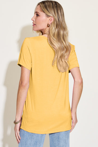 Basic Bae Bamboo Full Size V-Neck High-Low T-Shirt-Angel Casuals