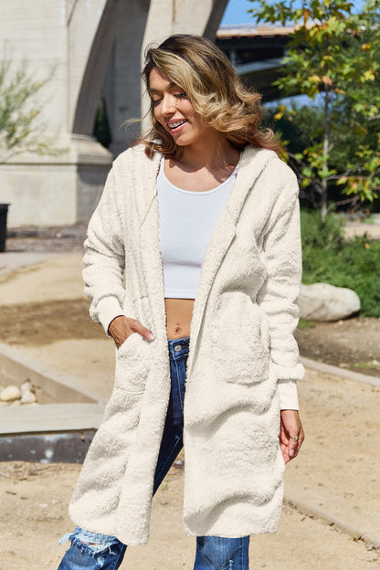 Double Take Full Size Hooded Teddy Bear Jacket with Thumbholes-Angel Casuals