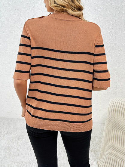 Striped Round Neck Half Sleeve Knit Top-Angel Casuals