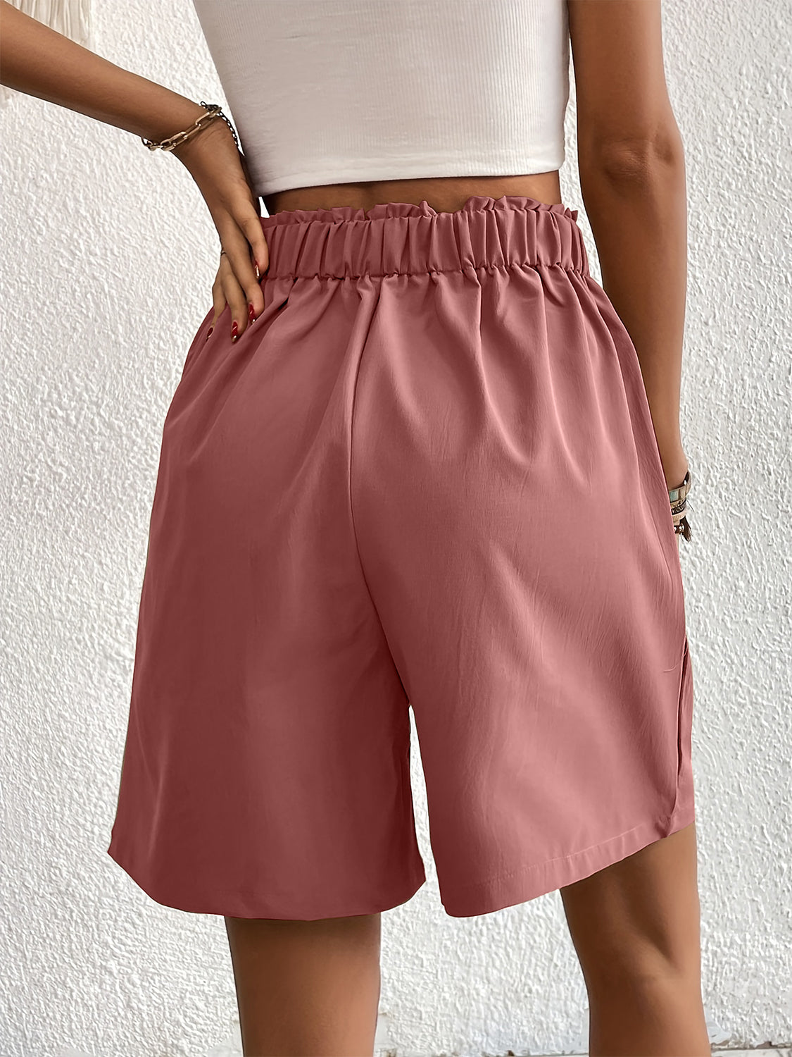 Pocketed Half Elastic Waist Shorts-Angel Casuals