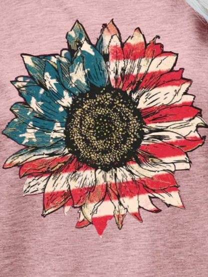 US Flag Flower Graphic Tee-Angel Casuals