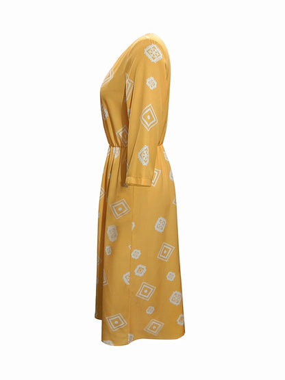 Geometric Notched Neck Dress-Angel Casuals