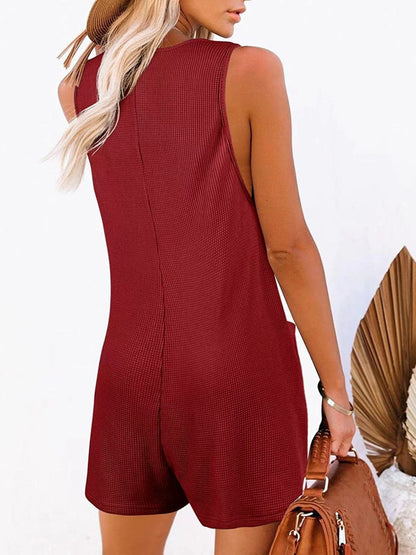 Full Size Pocketed Scoop Neck Sleeveless Romper-Angel Casuals