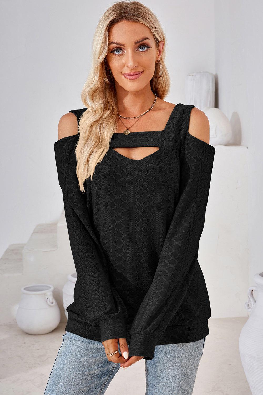 Cutout Square Neck Cold Shoulder T-Shirt-Angel Casuals