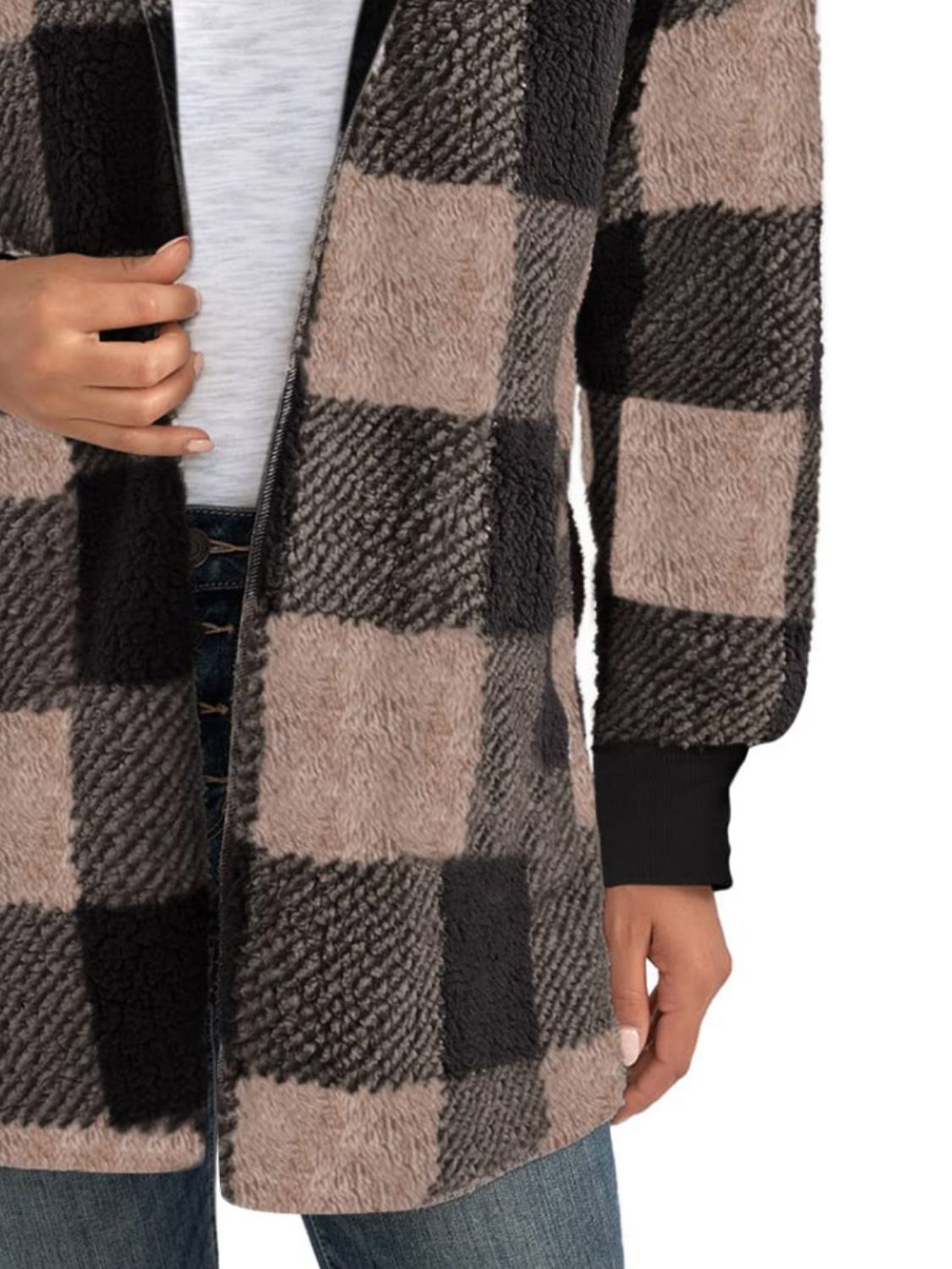 Plaid Long Sleeve Hooded Coat-Angel Casuals