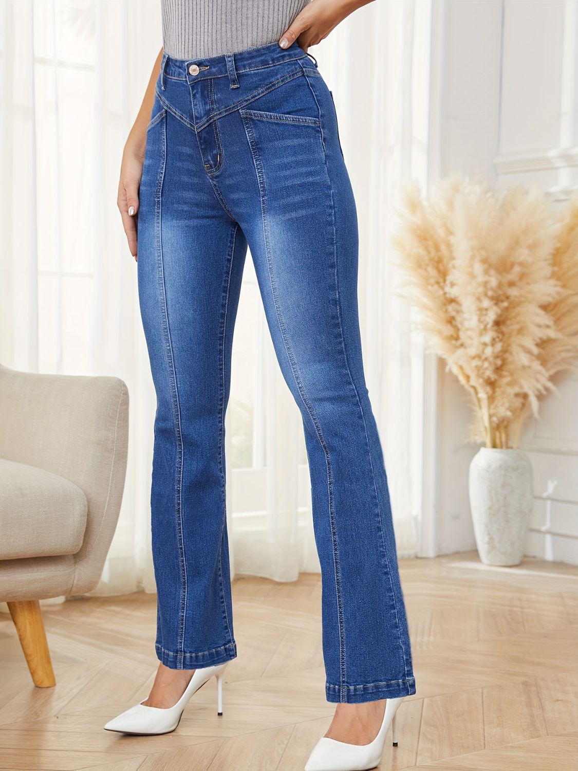 High Waist Bootcut Jeans with Pockets-Angel Casuals