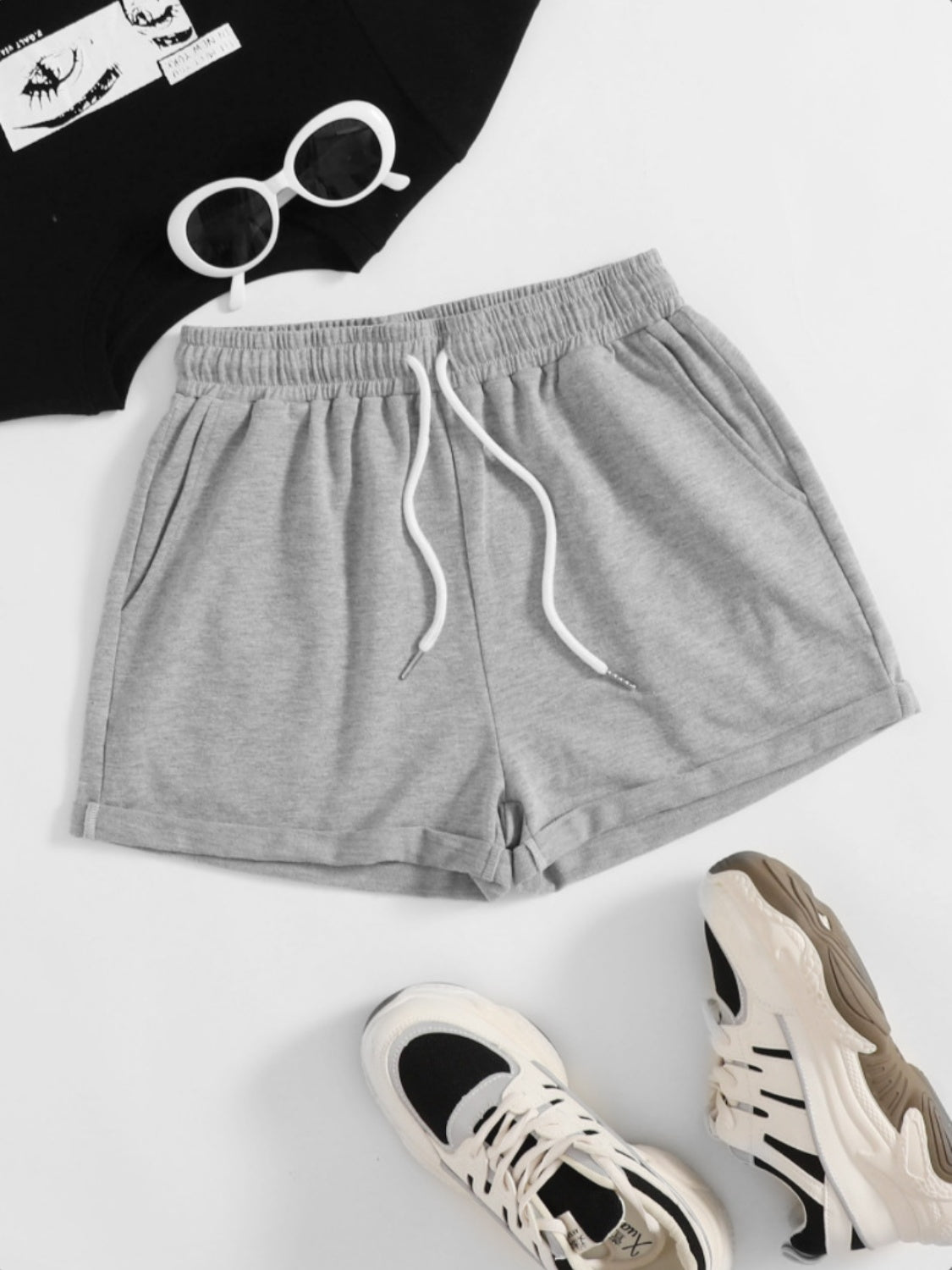 Drawstring Pocketed Elastic Waist Shorts-Angel Casuals