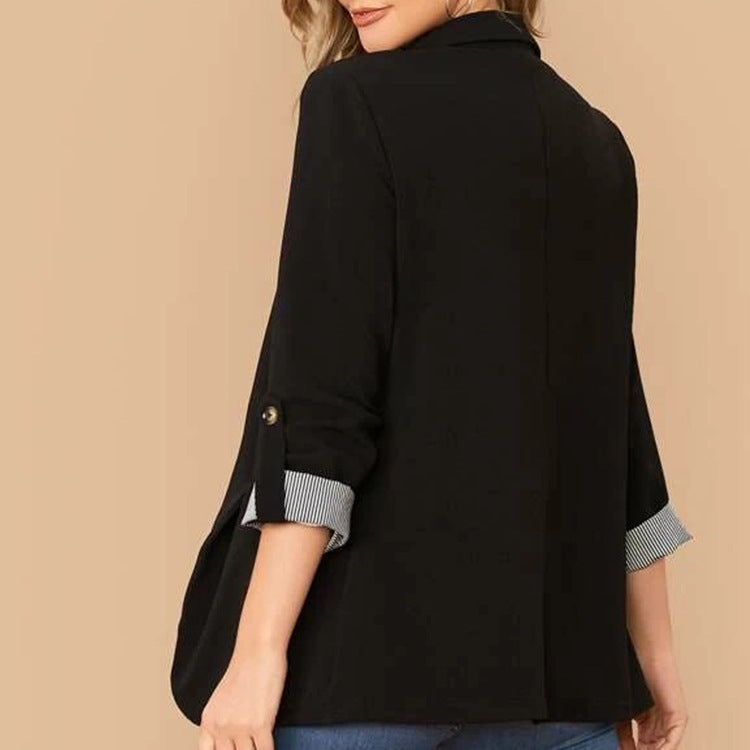 Lapel Collar Roll-Tab Sleeve Blazer-Angel Casuals
