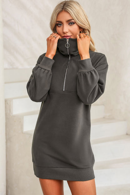 Half Zip Dropped Shoulder Mini Sweatshirt Dress-Angel Casuals