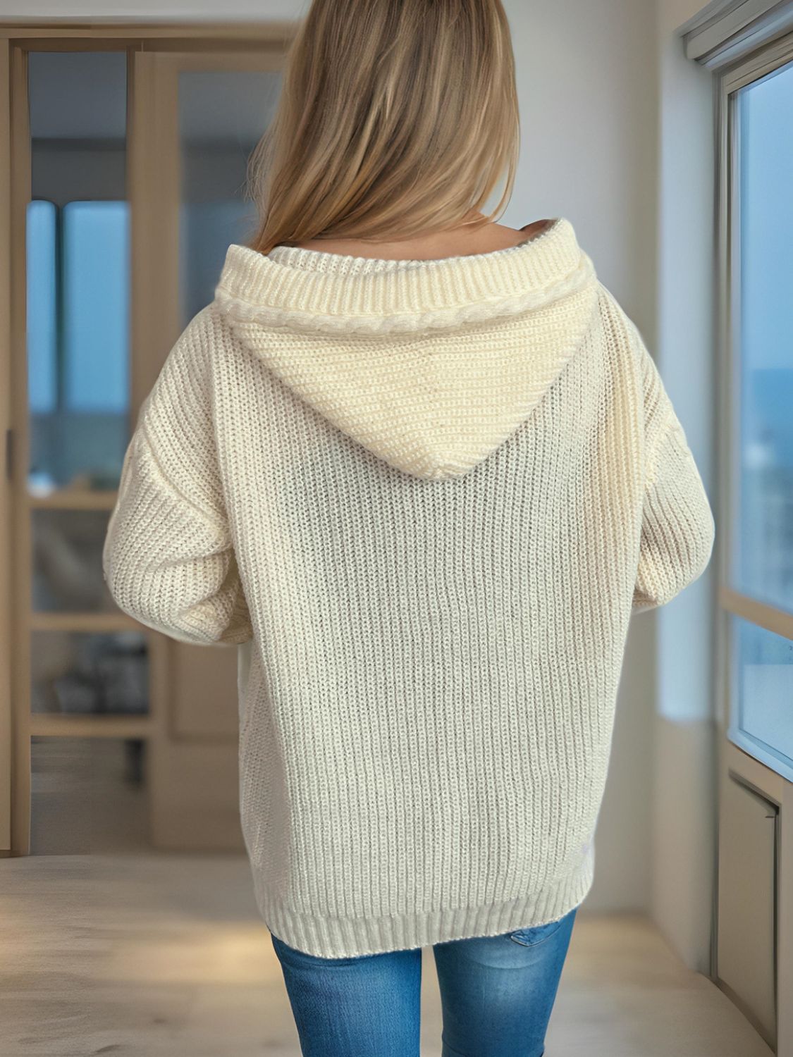 Cable-Knit Long Sleeve Hooded Cardigan-Angel Casuals