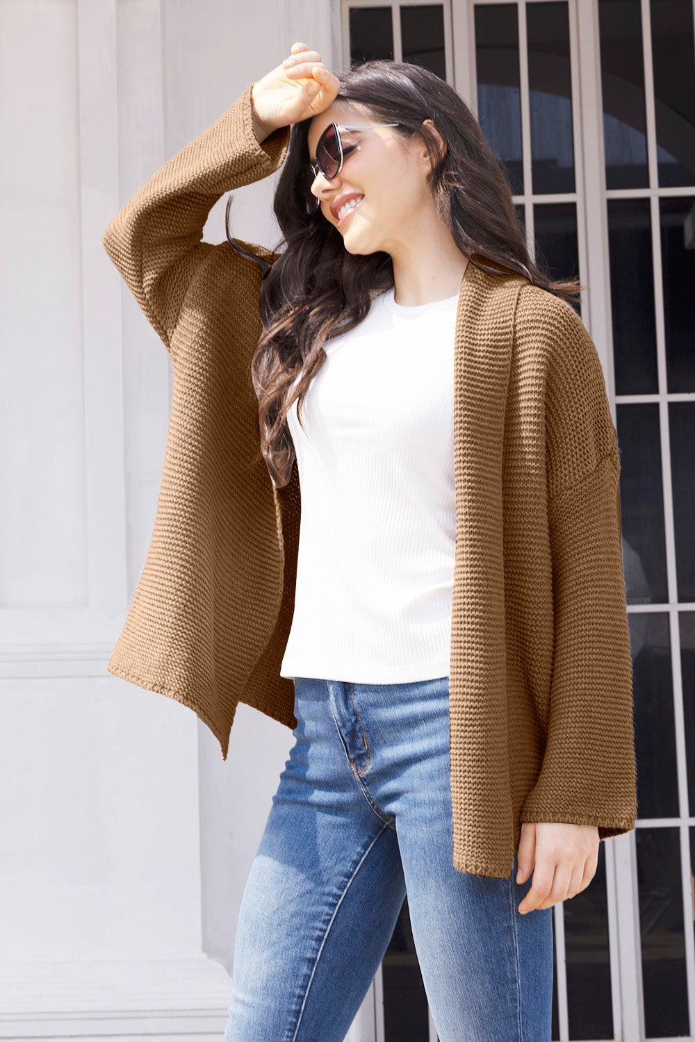 Tied Open Front Long Sleeve Cardigan-Angel Casuals