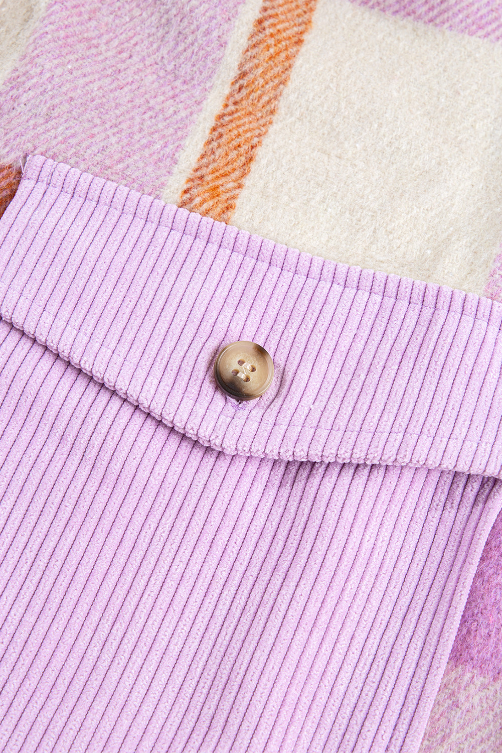 Plaid Corduroy Pockets Brushed Checkered Shacket-Angel Casuals