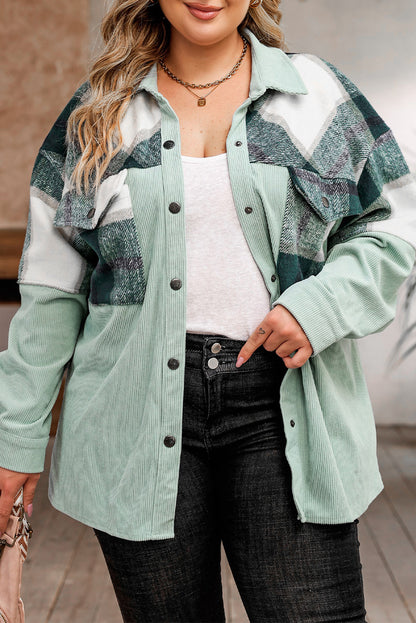 Plus Size Plaid Snap Down Jacket with Pockets-Angel Casuals