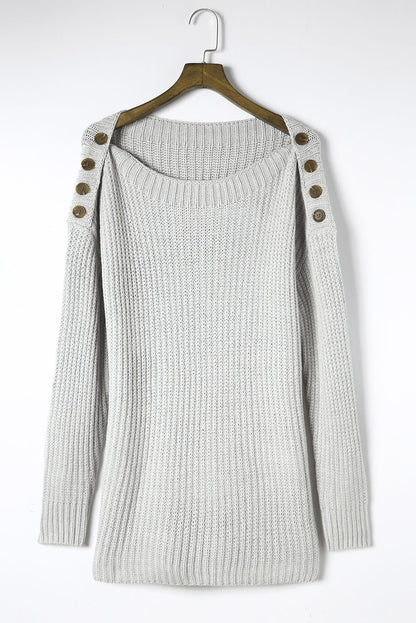 Side Slit Boat Neck Long Sleeve Sweater-Angel Casuals