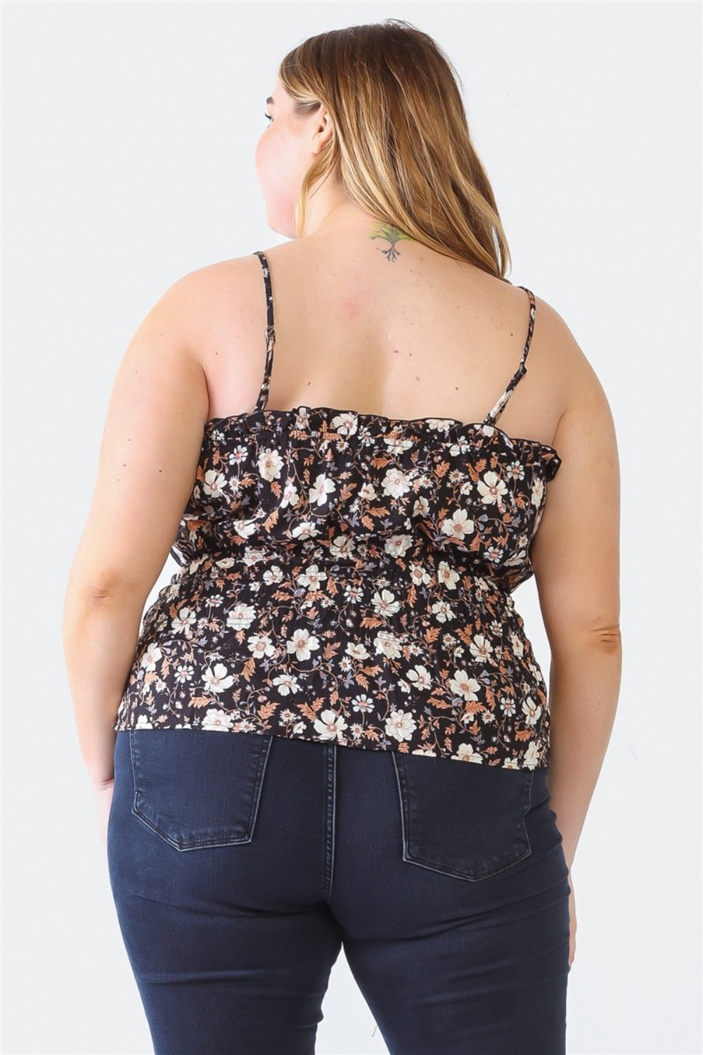 Zenobia Plus Size Frill Floral Square Neck Cami-Angel Casuals