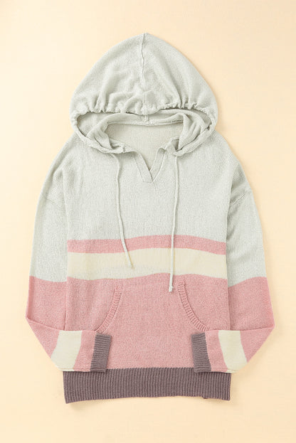 Color Block Long Sleeve Drawstring Hooded Sweater-Angel Casuals