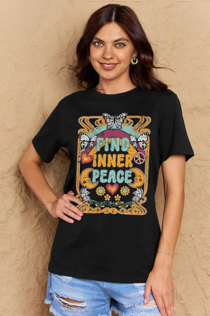 Simply Love Full Size FIND INNER PEACE Graphic Cotton T-Shirt-Angel Casuals