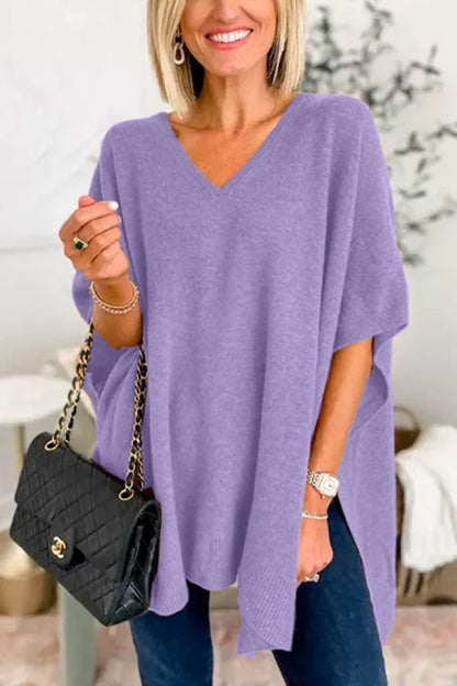 Slit V-Neck Half Sleeve Knit Top-Angel Casuals