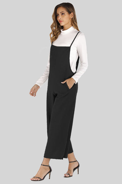 Full Size Cropped Wide Leg Overalls with Pockets-Angel Casuals