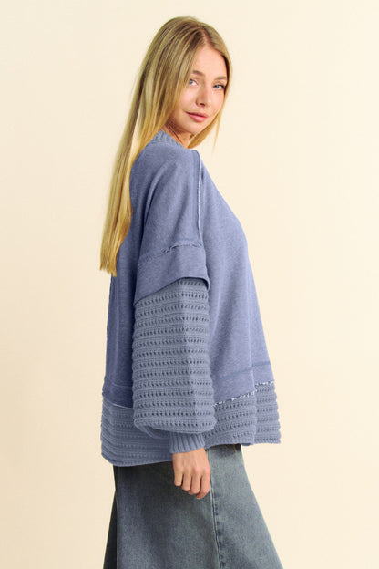 Davi & Dani Faux Layered Round Neck Sweater-Angel Casuals