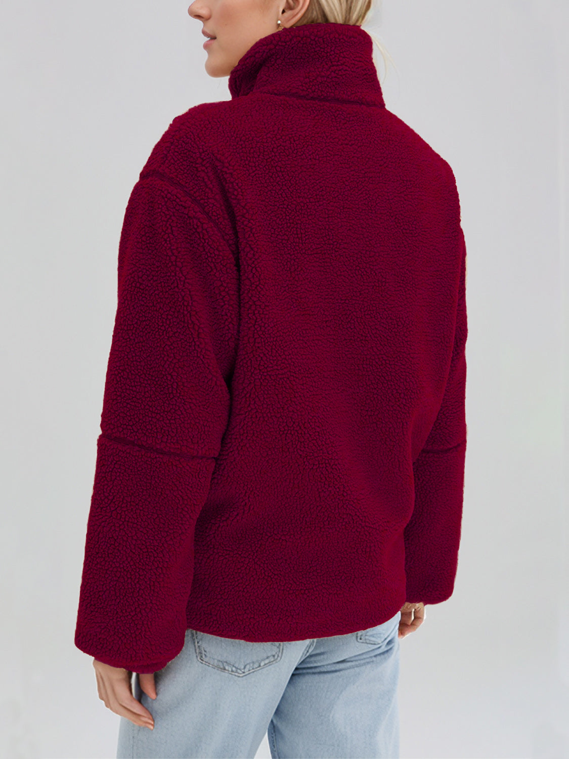 Turtleneck Zip Up Long Sleeve Plush Jacket-Angel Casuals