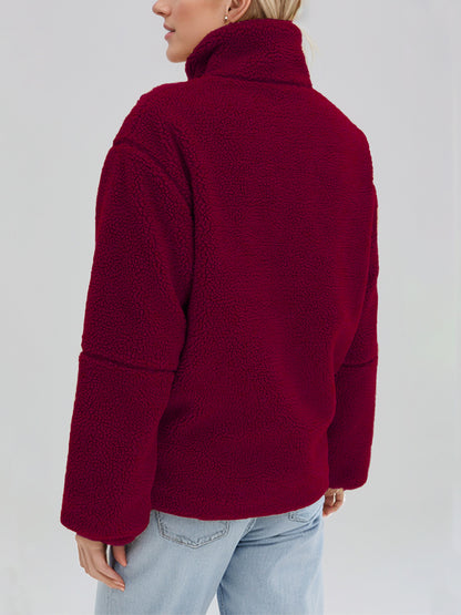 Turtleneck Zip Up Long Sleeve Plush Jacket-Angel Casuals