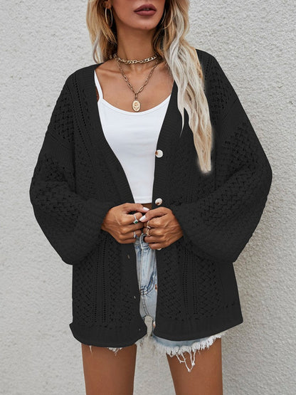 Openwork Button Front Cardigan-Angel Casuals
