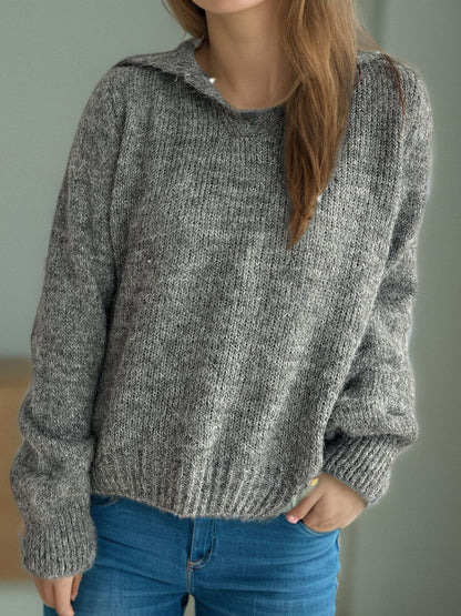 Collared Neck Long Sleeve Sweater-Angel Casuals