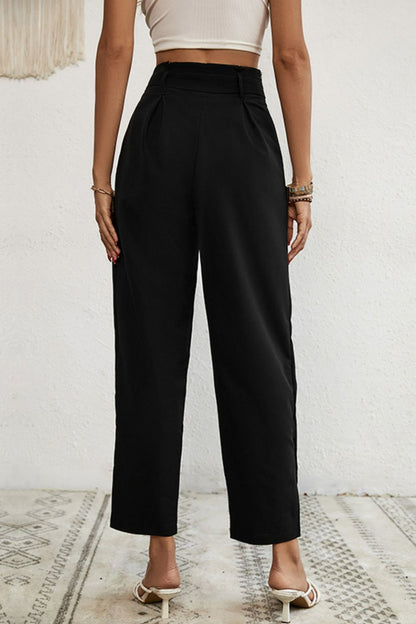 Buttoned Tie-Waist Cropped Pants-Angel Casuals