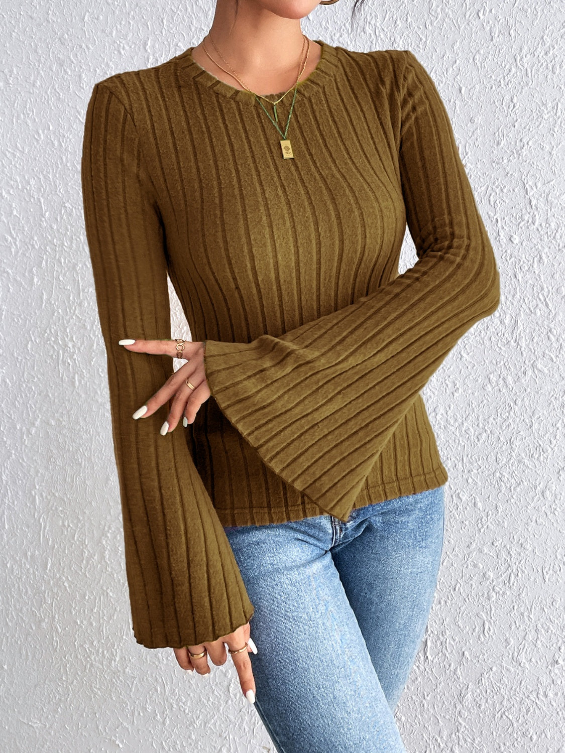 Honey Round Neck Flare Sleeve T-Shirt-Angel Casuals