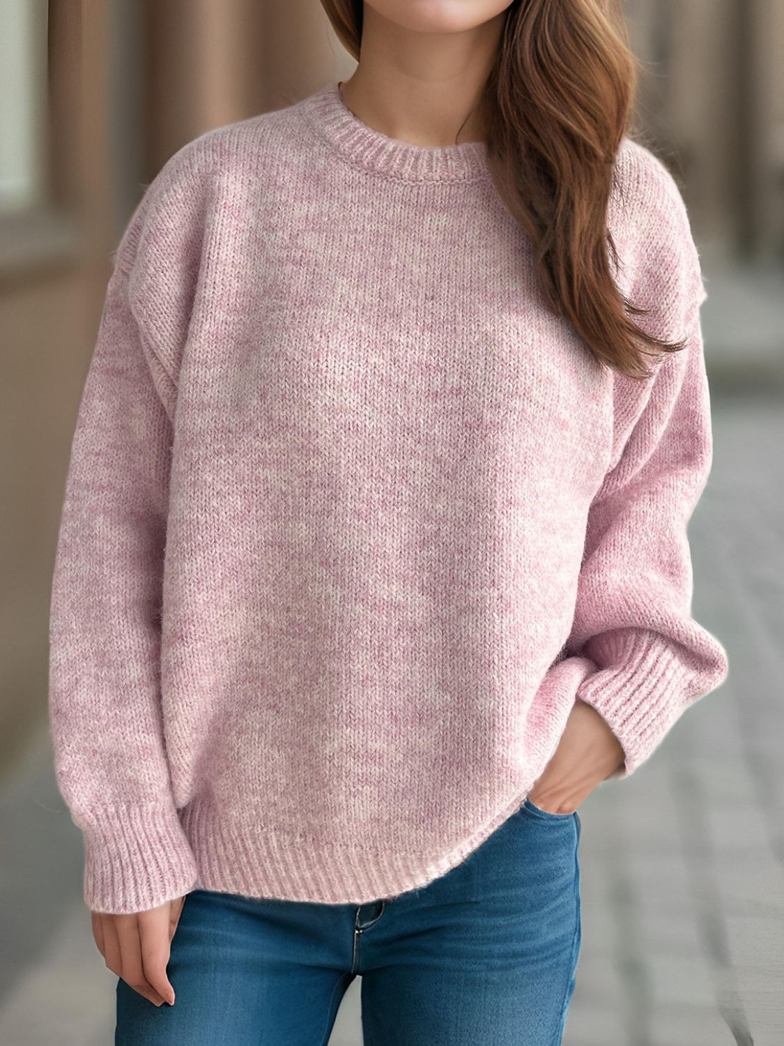 Round Neck Long Sleeve Sweater-Angel Casuals