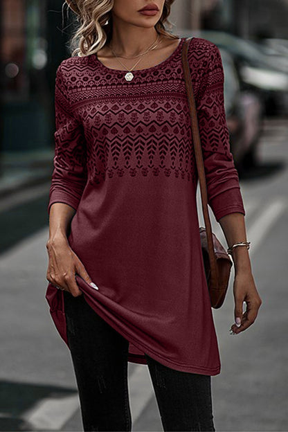 Printed Round Neck Long Sleeve T-Shirt-Angel Casuals