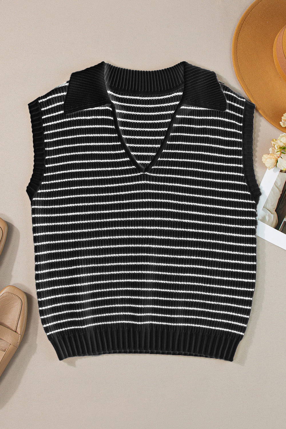 Striped Collared Neck Tank-Angel Casuals