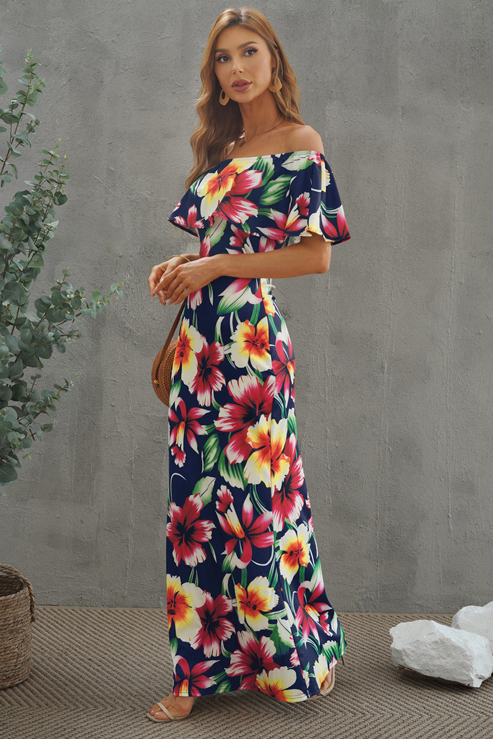 Floral Layered Off-Shoulder Maxi Dress-Angel Casuals