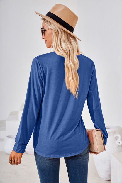 Square Neck Ruched Long Sleeve Blouse-Angel Casuals