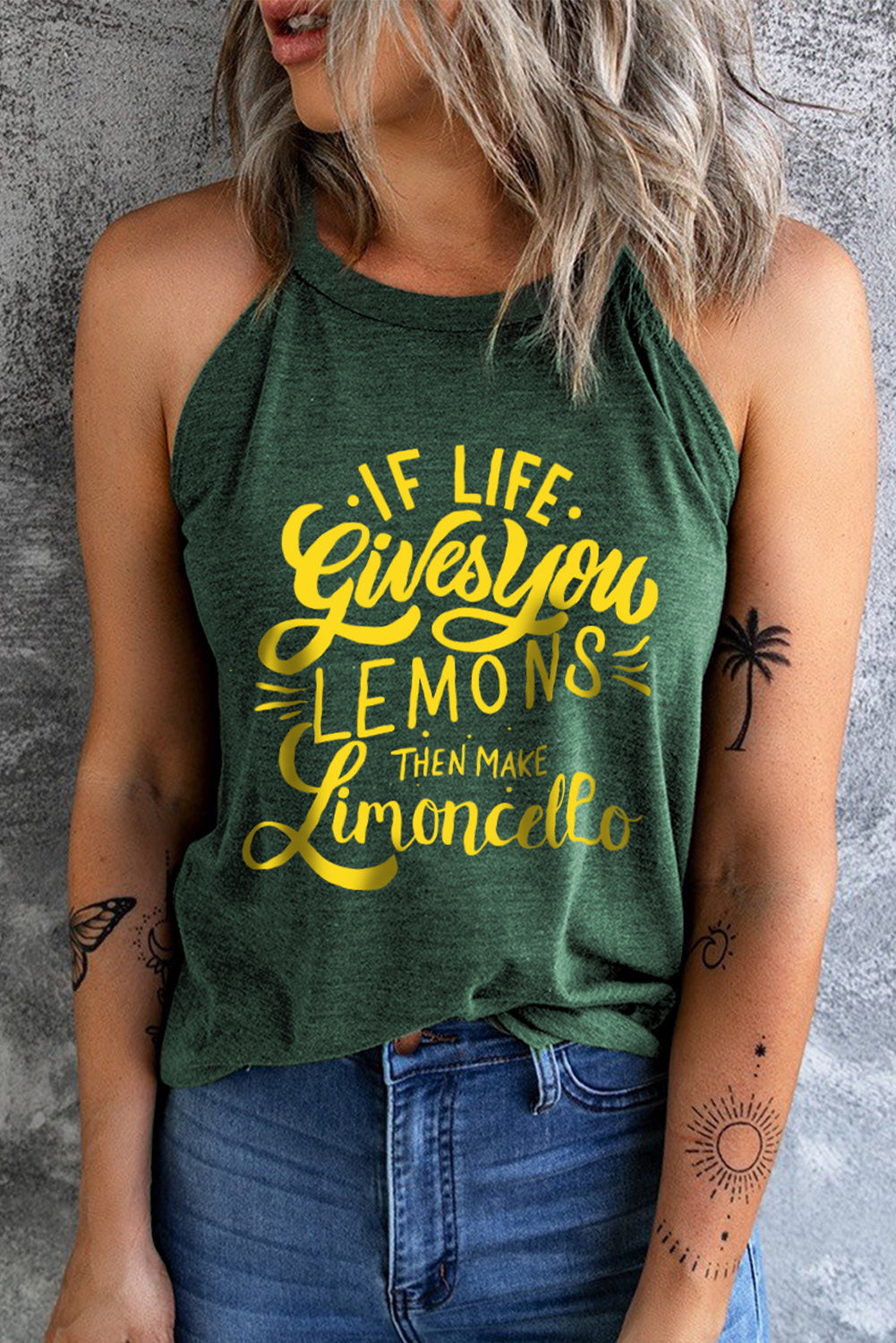 Slogan Graphic Round Neck Tank-Angel Casuals