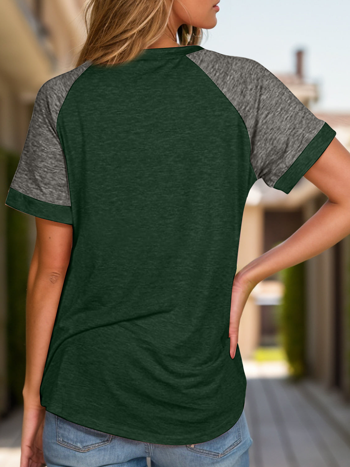 Full Size Contrast Round Neck Short Sleeve T-Shirt-Angel Casuals